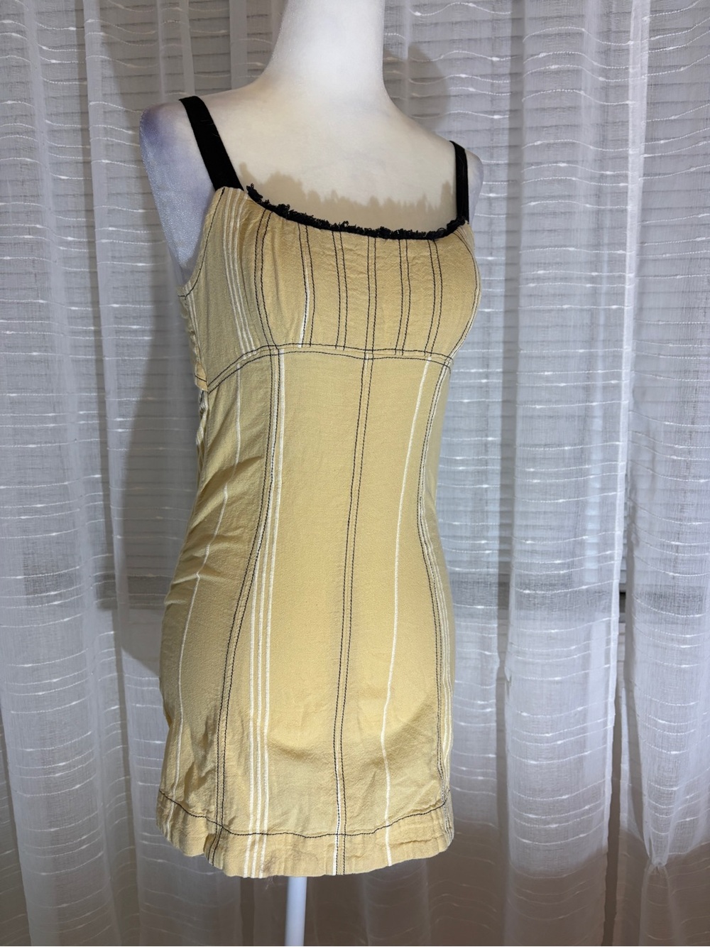 Free People Yellow Stripe Mini Dress with Black Trim